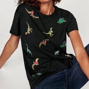 Zara Embroidered Sequin Dinosaur Tee